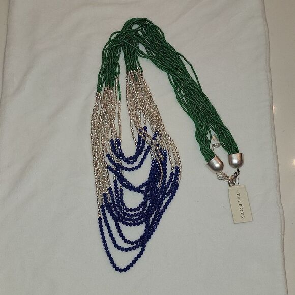 New TALBOTS Colorful Long Beaded Necklace ~ Green Blue Silver Beads $69.50 - Picture 14 of 16